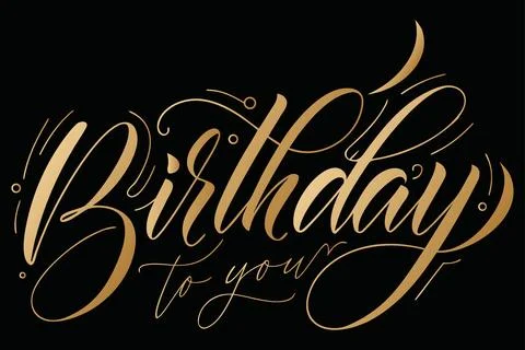 Elegant golden script text happy birthday to you with swirls on black backg.. Stock Illustration