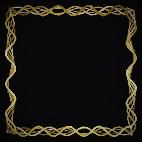 Elegant Golden Wavy Border Frame with Sparkles on Black Background - Luxury.. Stock Footage 346283935