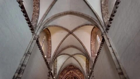 Elegant gothic vaulted ceiling in Basilica of Saint Clare Stock Footage 338008992