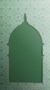 Elegant green Islamic background featuring a traditional archway and geomet.. Illustrazione stock
