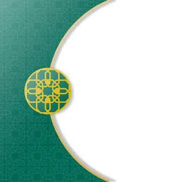 Elegant green Islamic pattern background with a gold border and ornament. I.. 스톡 일러스트