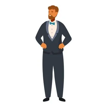Elegant groom smiling and posing with hands on hips Stock Illustration