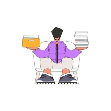 An elegant guy holds stacks of documents in his hands. Stock Illustration