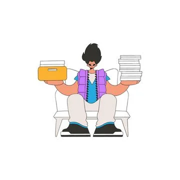 An elegant guy holds stacks of documents in his hands. Stock Illustration