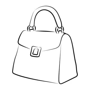 Elegant hand drawn structured handbag doodle, classic feminine purse illust.. Stock Illustration