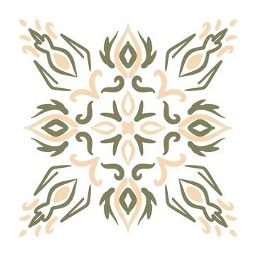 Elegant hand drawn tile pattern featuring intricate designs in earthy colors for Stock Illustration