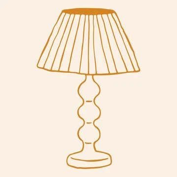 Elegant hand drawn vector of a bobbin style table lamp with a classic pleated Stock Illustration