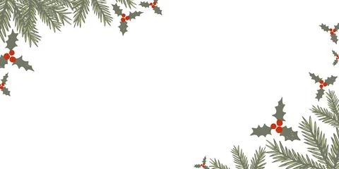 Elegant hand drawn vector frame winter holly leaves and berries for festive Stock Illustration
