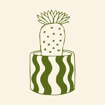 Elegant hand drawn vector sketch of a desert cactus with small stars in a Stock Illustration