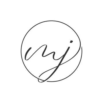 Elegant handwritten MJ initial logo within a circular frame. Stock Illustration