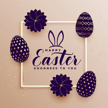 Elegant happy easter day background with purple egg and flower Stock Illustration