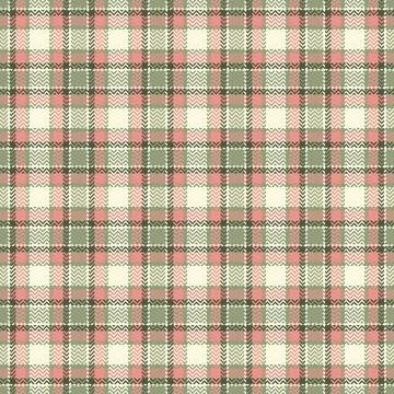 Elegant herringbone plaid pattern in soft sage green, blush pink, and cream.  Stock Illustration