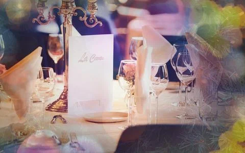 Elegant Holiday Table Setting Ready for Festive Dining With Candle Holder a.. Stock Photos