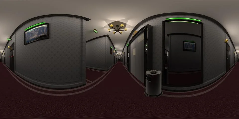 Elegant Hotel Corridor Equirectangular VR360 库存插图