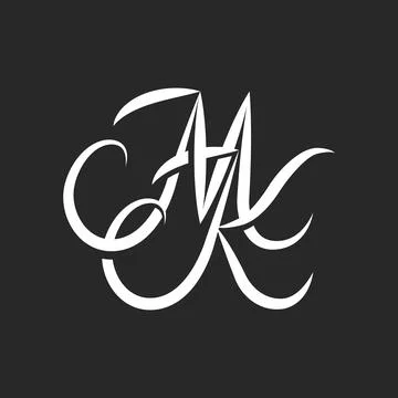 Elegant initials MK or KM monogram logo with flowing graceful script, inter.. Stock Illustration