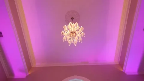 Elegant interior with arched window and pink lighting Stock Footage 337796198