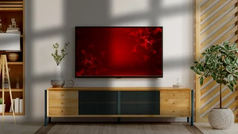 Elegant interior with screen and red abstract animation, for presentation, mo Stock-Footage 214867323