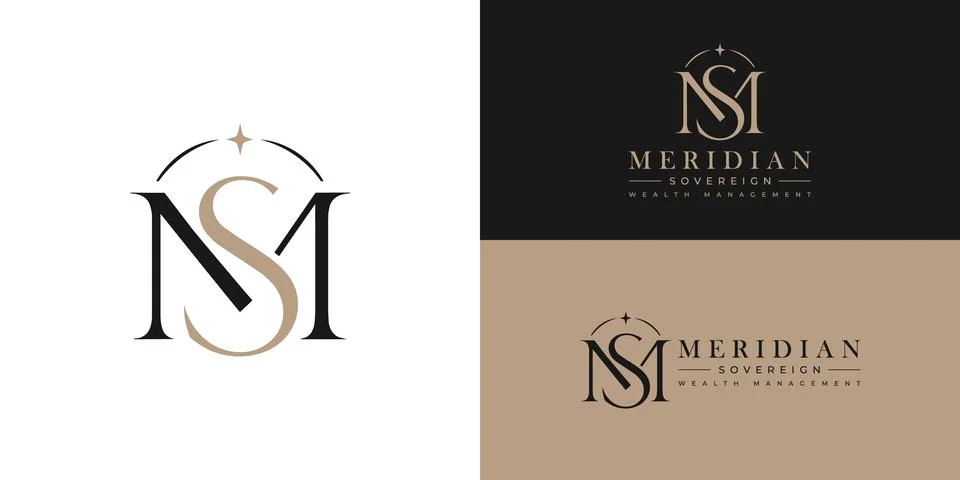 Elegant interlocking 'MS' monogram logo in a black-and-gold serif font. Stock Illustration