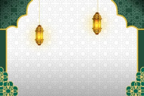Elegant Islamic background featuring hanging golden lanterns, intricate geo.. Stock Illustration