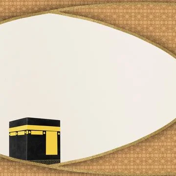 An elegant Islamic background featuring the Kaaba, a golden glitter frame, .. Stock Illustration
