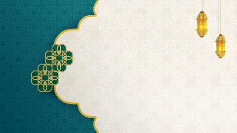 Elegant Islamic background featuring teal and gold geometric patterns, deco.. Stock Illustration