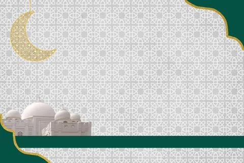 Elegant Islamic background featuring a white mosque, golden crescent moon, .. Stock Illustration