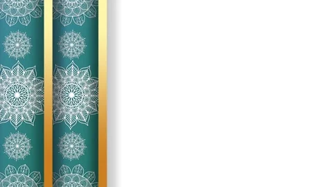 Elegant Islamic Background with Teal Mandala Pattern and Gold Borders on Whi Stock Footage 340291480