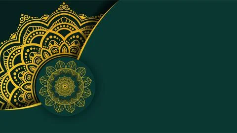 Elegant Islamic Golden Mandala Pattern on Dark Green Background for Luxury .. Stock Illustration