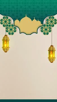 Elegant Islamic vertical background with mosque silhouette, hanging golden .. 库存插图