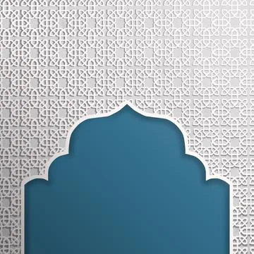 Elegant Islamic white geometric pattern on a grey background featuring a bl.. イラスト素材