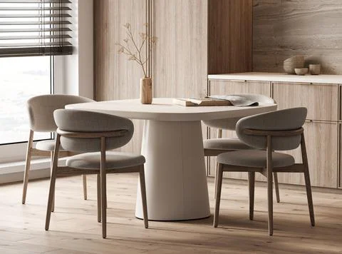 Elegant kitchen interior design with beige tones and wooden accents. Modern Stock-Illustration