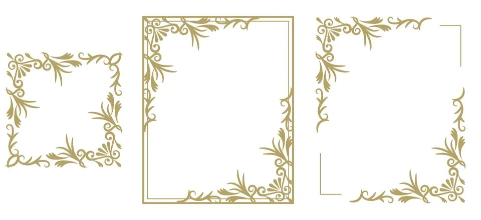 Elegant leaf square frame set gold. Stock Illustration