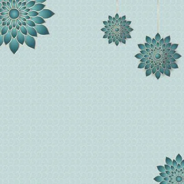 Elegant Light Blue Islamic Background with Hanging Teal and Gold Floral Man.. Stock Illustration