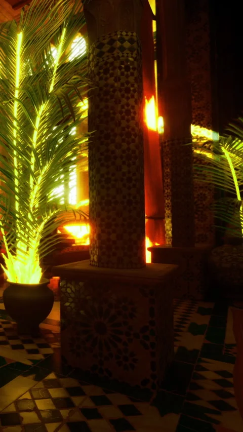 Elegant lights and shadows in a Moroccan inspired space at sunset 库存影片 331768197