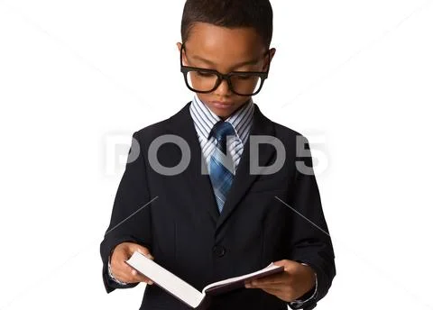 Elegant little boy with glasses in business suit. Studio shot.Isolated Stock Photos