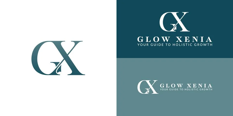 The elegant logo features intertwined initials GX in a classic serif font Illustrazione stock