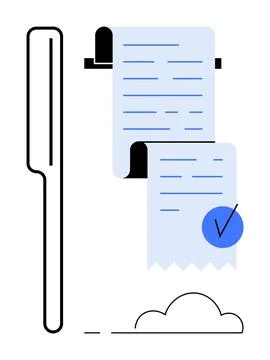 Elegant Long Pen with Notes and Checked Paper Illustrates Organization and .. Illustrazione stock