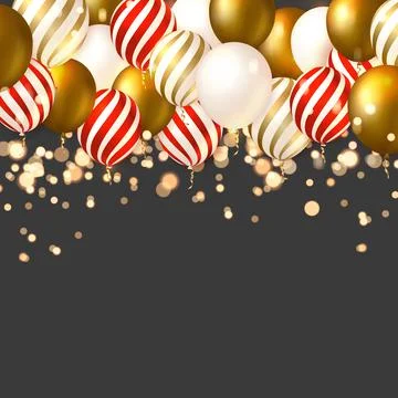 Elegant luxury golden spiral red strip ballon Happy Birthday celebration card Stock Illustration