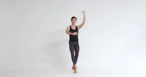 Elegant male ballet dancer performs acrobatic elements of a ballet dance on a Stock Footage 143239151