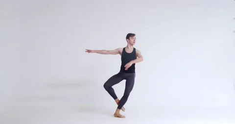 Elegant man, ballet dancer performs acrobatic elements and pirouette, ballet Stock Footage 164718690