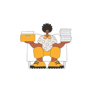 An elegant man holds stacks of documents in his hands. Stock Illustration