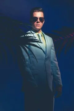 Elegant Man with Shades Standing Like Mannequin Stock Photos