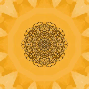 Elegant mandala-like pattern on yellow seamless watercolor texture. Ornamental イラスト素材