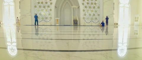 Elegant marble interior of a spacious building with decorative arches Stock Footage 332417592