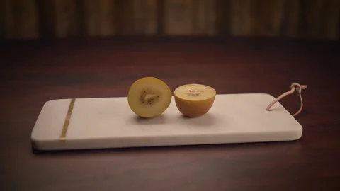 This Elegant Marble Serving Board features an indentation for serving food Vídeo Stock 289343242