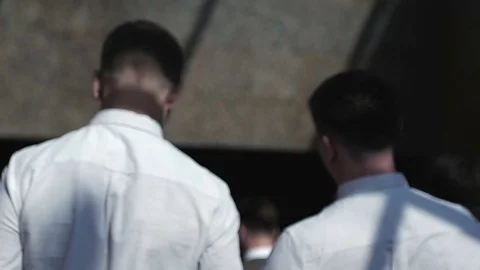 Elegant men go down in the underground transition Video stock 79610566