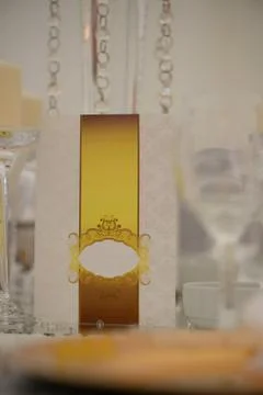 Elegant menu on wedding table Stock Photos