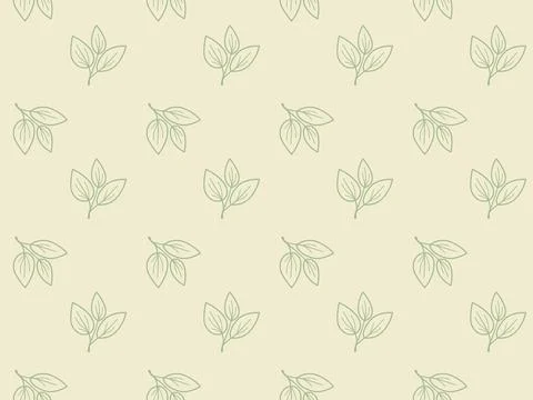 Elegant, minimalist leaf pattern. Subtle sage green sprigs on a soft beige .. Stock Illustration