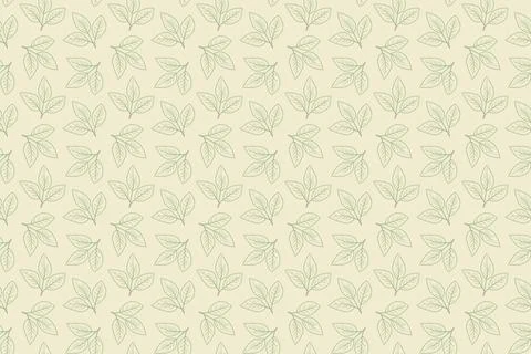 Elegant, minimalist leaf pattern. Subtle sage green leaves on a pale yellow.. Stock Illustration