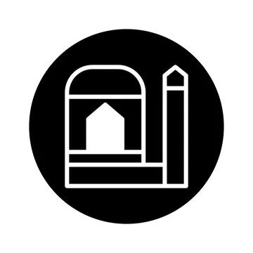 Elegant minimalist representation of a mosque within a circular frame provi.. Illustrazione stock